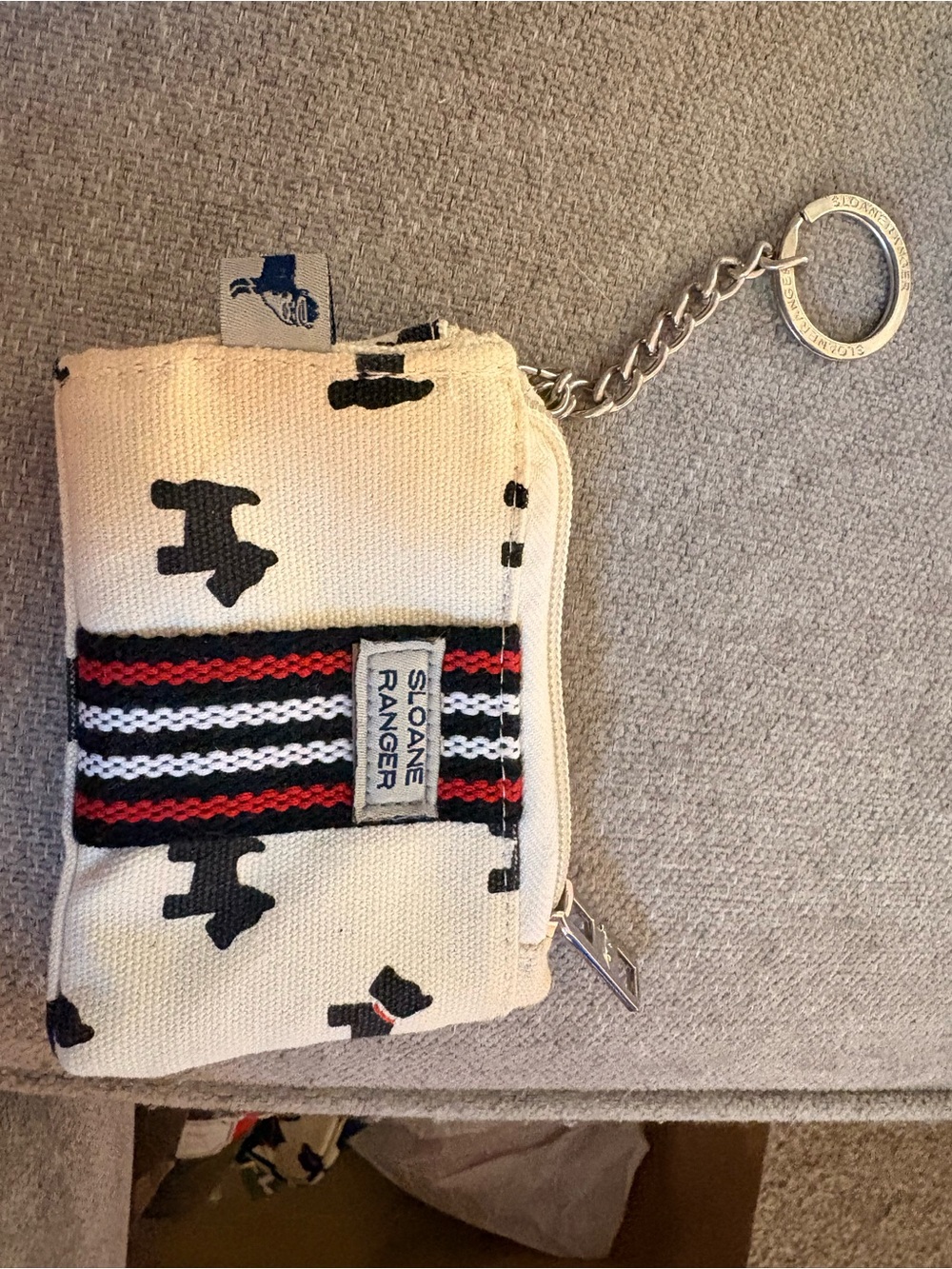 Cream Canvas Coin Pouch with Red & Black Stripe